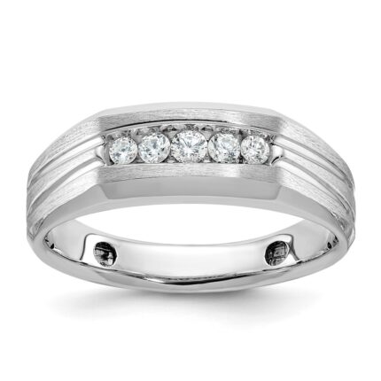 IBGoodman 14k White Gold Polished Satin and Grooved Five Stone Men's Ring Mounting