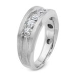 IBGoodman 14k White Gold Men's Polished Satin and Grooved 5-Stone 1 Carat AA Quality Diamond Ring - Image 6