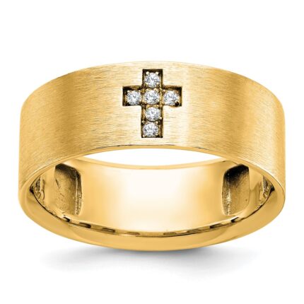 10k IBGoodman Men's Satin 1/20 Carat A Quality Diamond Cross Ring