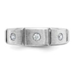 IBGoodman 14k White Gold Men's Polished Satin and Grooved 3-Stone 1/5 Carat AA Quality Diamond Ring - Image 6