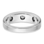 IBGoodman 14k White Gold Men's Polished Satin and Grooved 3-Stone 1/5 Carat AA Quality Diamond Ring - Image 7