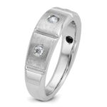 IBGoodman 14k White Gold Men's Polished Satin and Grooved 3-Stone 1/5 Carat AA Quality Diamond Ring - Image 8