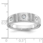 IBGoodman 14k White Gold Men's Polished Satin and Grooved 3-Stone 1/5 Carat AA Quality Diamond Ring - Image 3