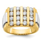 IBGoodman 14k Two Tone 2 carat Lab Grown Diamond VS/SI+ G+ Complete Grooved Four Row Men's Ring