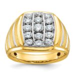 IBGoodman 14k Two-tone with White Rhodium Men's Polished Satin and Grooved 1 Carat AA Quality Diamond Ring