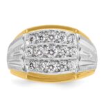 IBGoodman 14k Two-tone Men's Polished Satin and Grooved 3-Row 1 Carat AA Quality Diamond Ring - Image 6