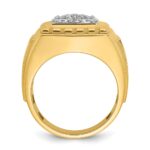 IBGoodman 14k Two-tone Men's Polished Satin and Grooved 1 Carat AA Quality Diamond Cluster Ring - Image 2