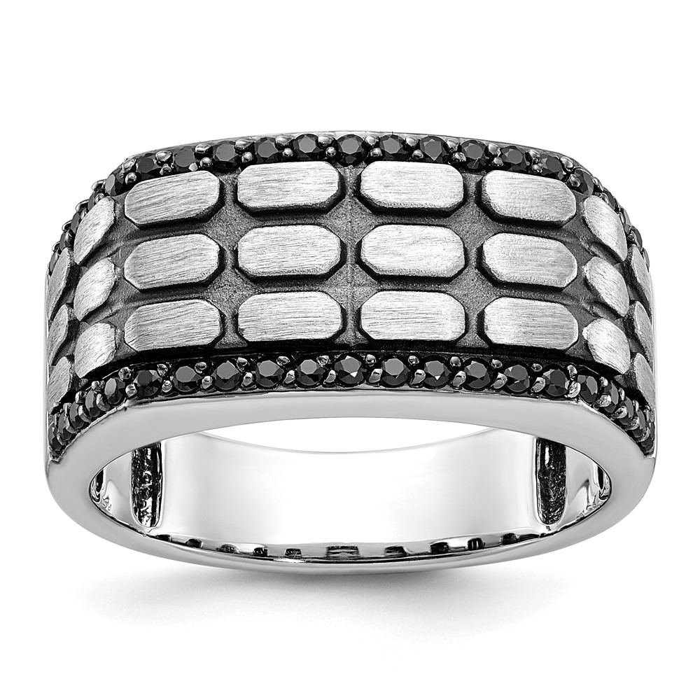 B59089-4W.jpg IBGoodman 14k White Gold with Black Rhodium Men's Polished Satin and Cobblestone Textured 3/8 Carat Black Diamond Ring - Image 1
