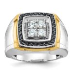 IBGoodman 14k Two-tone Men's Polished 3/4 Carat AA Quality Black and White Diamond Square Cluster Ring