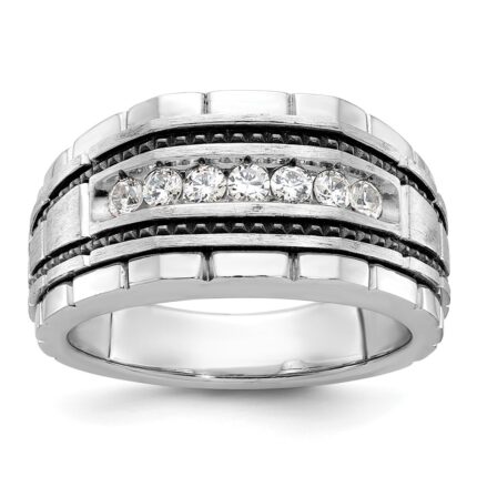 IBGoodman 14k White Gold Men's Polished Satin and Textured 7-Stone Ring Mounting