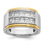 IBGoodman 14k Two Tone 2 carat Lab Grown Diamond VS/SI+ G+ Princess Complete Polished and Satin Two Row Men's Ring