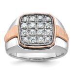 IBGoodman 14k Two Tone Rose and White Gold 1 carat Lab Grown Diamond VS/SI+ G+ Complete Cluster Men's Ring
