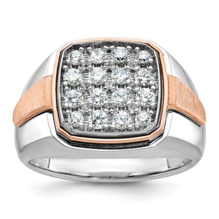 IBGoodman 14k Two Tone Rose and White Gold 1 carat Lab Grown Diamond VS/SI+ G+ Complete Cluster Men's Ring
