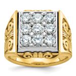 IBGoodman 14k Two-tone Men's Polished and Textured Scroll Design 2 Carat AA Quality Diamond Square Cluster Ring
