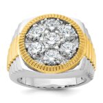 IBGoodman 14k Two-Tone 3 carat Lab Grown Diamond VS/SI+ G+ Complete Ribbed Men's Cluster Ring