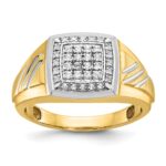 IBGoodman 14k with White Rhodium Men's Polished Satin and Grooved 1/3 Carat AA Quality Diamond Square Cluster Ring