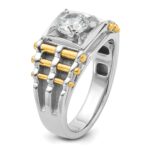 IBGoodman 14k Two-tone 1 carat Lab Grown Diamond VS/SI+ G+ Polished and Brushed Textured Complete Men's Ring - Image 6
