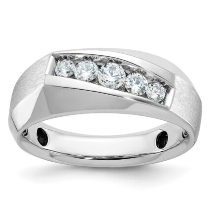 IBGoodman 14k White Gold Men's Polished and Satin 5-Stone 1/2 Carat AA Quality Diamond Ring