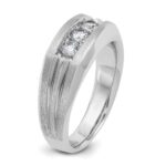 IBGoodman 14k White Gold Men's Polished Satin and Grooved 3-Stone 1/2 Carat AA Quality Diamond Ring - Image 8
