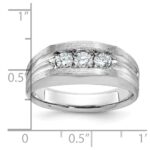 IBGoodman 14k White Gold Men's Polished Satin and Grooved 3-Stone 1/2 Carat AA Quality Diamond Ring - Image 3