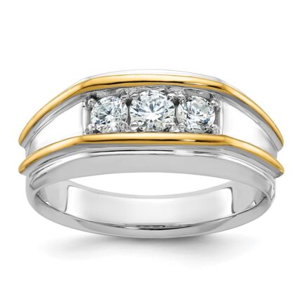 IBGoodman 14k Two-tone Men's Polished 3-Stone 1/2 Carat AA Quality Diamond Ring