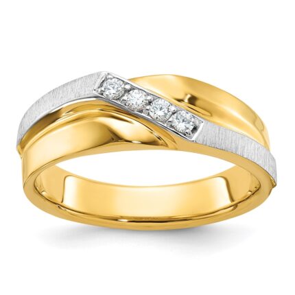 IBGoodman 14k Two-tone Men's Polished Satin and Grooved 4-Stone 1/8 Carat AA Quality Diamond Ring