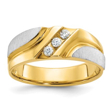 IBGoodman 10k Two-tone Men's Polished Satin and Grooved 3-Stone 1/6 Carat A Quality Diamond Ring