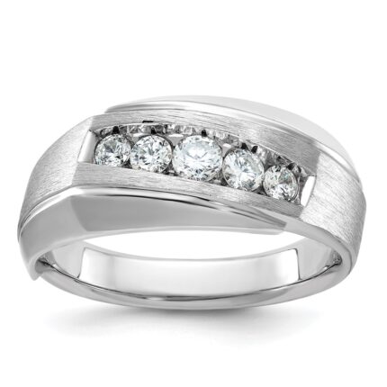 14k White Gold IBGoodman Men's Polished & Satin 5-Stone Ring Mounting