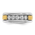 IBGoodman 14k Two-tone Men's Polished Satin and Grooved 5-Stone 1/2 Carat AA Quality Diamond Square Ring - Image 6