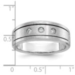14k White Gold IBGoodman Men's Polished, Antiqued and Satin 1/6 carat Diamond Complete Ring - Image 2