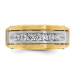 IBGoodman 14k Two-tone Men's Polished Satin and Grooved 1 Carat AA Quality Diamond Cluster Ring - Image 6