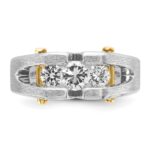 IBGoodman 14k Two-tone Men's Polished Satin and Cut-Out 3-Stone 3/4 Carat AA Quality Diamond Ring - Image 6