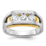 IBGoodman 14k Two-tone Men's Polished Satin and Cut-Out 3-Stone 1 Carat AA Quality Diamond Ring