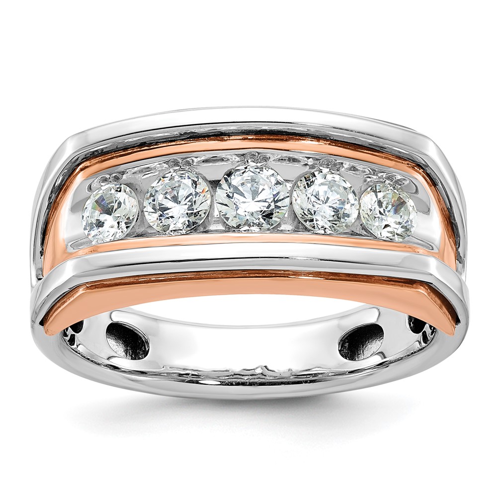 B63475-0WRA-1.jpg IBGoodman 10k White and Rose Gold Men's Polished and Cut-Out 5-Stone 1 Carat A Quality Diamond Ring - Image 1