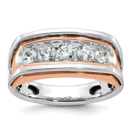 IBGoodman 10k White and Rose Gold Men's Polished and Cut-Out 5-Stone Ring Mounting