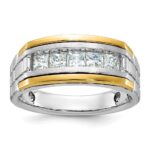 IBGoodman 14k Two-tone 1 carat Lab Grown Diamond VS/SI+ G+ Five Stone Complete Polished Satin and Grooved Men's Ring