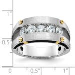 IBGoodman 14k Two-tone with Black Rhodium Men's Polished Satin and Grooved 5-Stone 1 Carat AA Quality Diamond Ring - Image 3