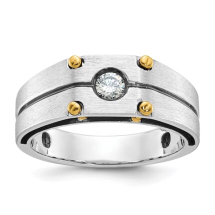 14k Two-tone IBGoodman Men's Polished and Satin 1/5 carat Diamond Complete Ring