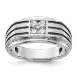 IBGoodman 14k White Gold with Black Rhodium 1/3 carat Lab Grown Diamond VS/SI+ G+ Complete Polished and Grooved Men's Ring