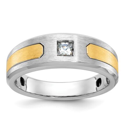 14k Two-tone IBGoodman Men's Polished and Satin 1/5 carat Diamond Complete Ring