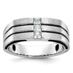 14k White Gold with Black Rhodium IBGoodman Men's Satin 1/3 carat Diamond Complete Ring