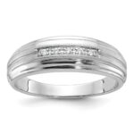 IBGoodman 10k White Gold Men's Polished Satin and Grooved 5-Stone 1/20 Carat A Quality Diamond Ring