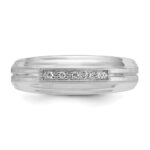 IBGoodman 14k White Gold Men's Polished Satin and Grooved 5-Stone 1/20 Carat AA Quality Diamond Ring - Image 6