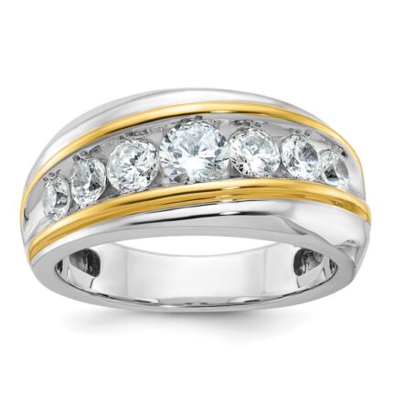 IBGoodman 14k Two-tone Men's Polished and Grooved 7-Stone Ring Mounting