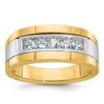 IBGoodman 14k Two-tone 1/2 carat Lab Grown Diamond VS/SI+ G+ Five Stone Complete Polished and Satin Men's Ring