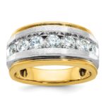 IBGoodman 14k with White Rhodium Men's Polished Satin and Grooved 7-Stone 1 1/5 Carat AA Quality Diamond Ring