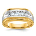 IBGoodman 14k Two-tone Men's Polished Satin and Grooved 5-Stone 1/2 Carat AA Quality Diamond Ring
