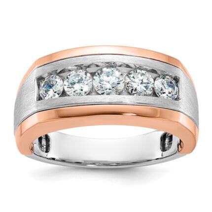 IBGoodman 14k White and Rose Gold Men's Polished and Satin 5-Stone 1 Carat AA Quality Diamond Ring