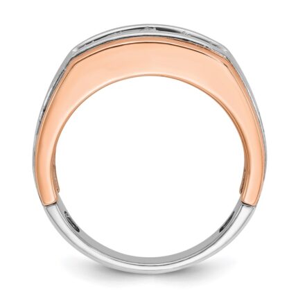 IBGoodman 14k White and Rose Gold Men's Polished Satin and Grooved 5-Stone 1/2 Carat AA Quality Diamond Ring