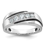 IBGoodman 10k White Gold with Black Rhodium Men's Polished Satin and Grooved 1/2 Carat A Quality Diamond Ring
